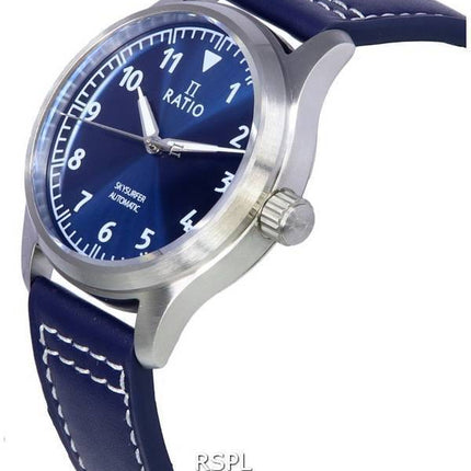 Ratio Skysurfer Pilot Blue Sunray Dial Cuero Automático RTS302 200M Reloj para hombre