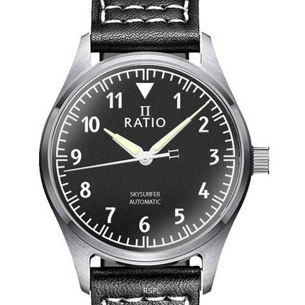 Reloj para hombre Ratio Skysurfer Pilot Black Textured Dial Leather Automatic RTS303 200M