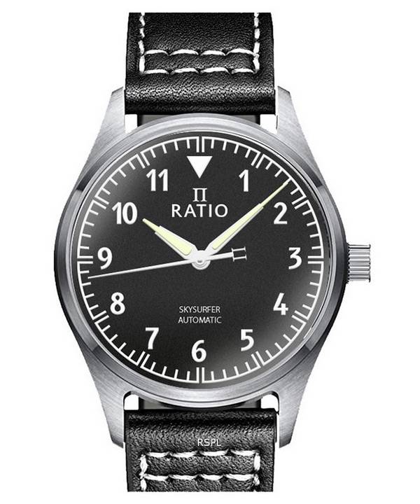 Reloj para hombre Ratio Skysurfer Pilot Black Textured Dial Leather Automatic RTS303 200M