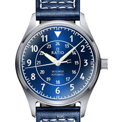 Ratio Skysurfer Pilot Blue Sunray Dial Cuero Automático RTS309 200M Reloj para hombre