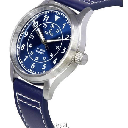 Ratio Skysurfer Pilot Blue Sunray Dial Cuero Automático RTS309 200M Reloj para hombre