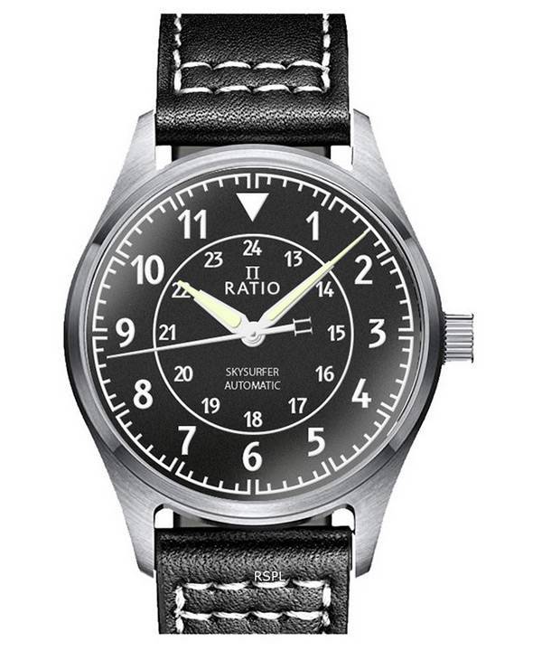 Reloj para hombre Ratio Skysurfer Pilot Black Textured Dial Leather Automatic RTS310 200M