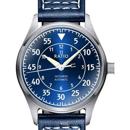 Ratio Skysurfer Pilot Blue Sunray Dial Cuero Automático RTS318 200M Reloj para hombre