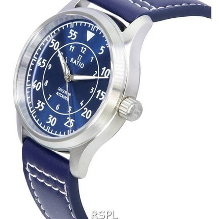 Ratio Skysurfer Pilot Blue Sunray Dial Cuero Automático RTS318 200M Reloj para hombre