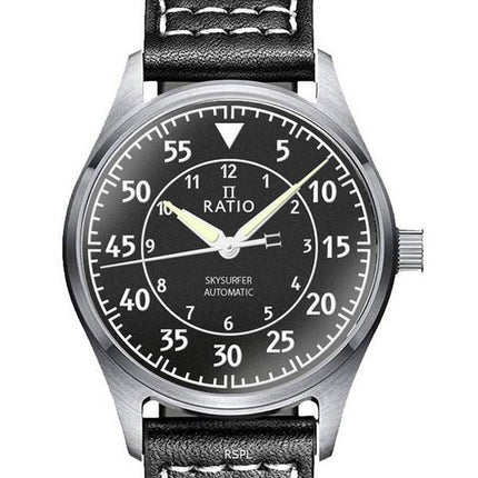 Reloj para hombre Ratio Skysurfer Pilot Black Textured Dial Leather Automatic RTS320 200M