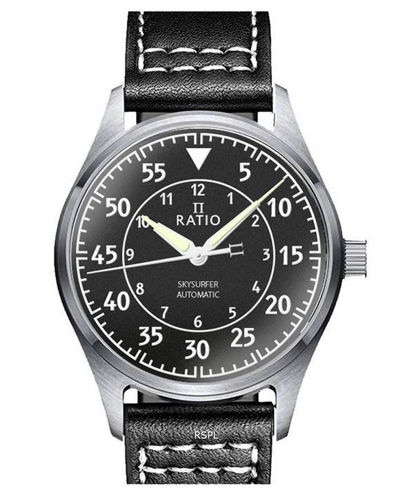 Reloj para hombre Ratio Skysurfer Pilot Black Textured Dial Leather Automatic RTS320 200M