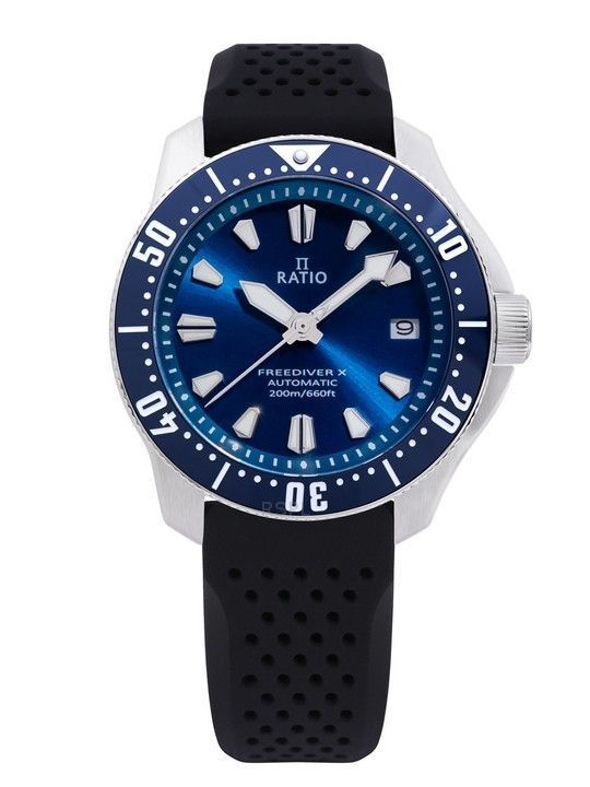 Reloj para hombre Ratio FreeDiver X Ocean Blue con incrustaciones de cerámica azul automático RTX003 200M