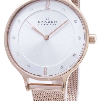 Skagen Anita Silver dial Crystal Rose Gold-Tone Mesh pulsera SKW2151 reloj de mujer