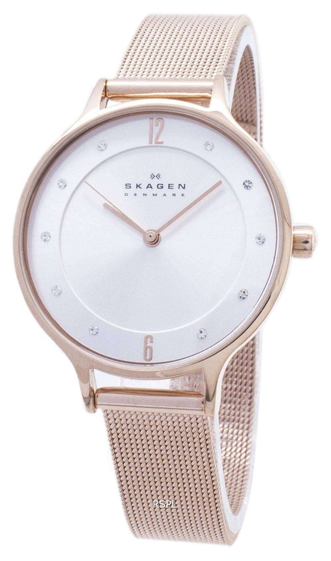 Skagen Anita Silver dial Crystal Rose Gold-Tone Mesh pulsera SKW2151 reloj de mujer