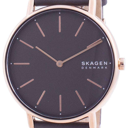 Skagen Signatur Reloj para mujer con correa de cuero color carbón y esfera gris SKW2794