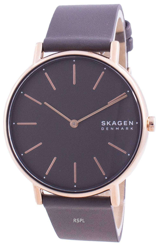 Skagen Signatur Reloj para mujer con correa de cuero color carbón y esfera gris SKW2794