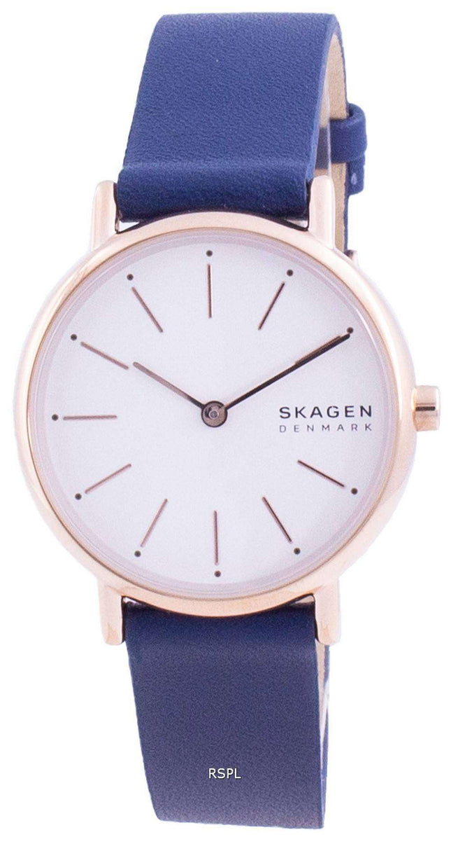 Skagen signatur esfera blanca correa de cuero azul cuarzo SKW2838 reloj para mujer