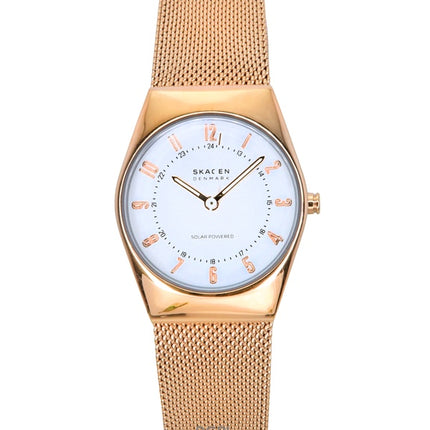 Reloj solar Skagen Grenen Lille de acero inoxidable en tono oro rosa y esfera blanca SKW3078 para mujer