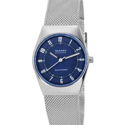 Reloj para mujer Skagen Grenen Lille con energí­a solar, pulsera de malla de acero inoxidable, esfera azul SKW3080