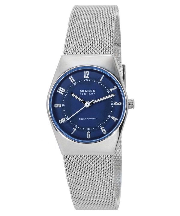 Reloj para mujer Skagen Grenen Lille con energí­a solar, pulsera de malla de acero inoxidable, esfera azul SKW3080