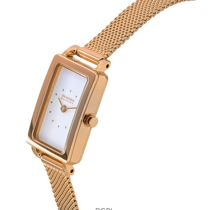 Reloj de cuarzo Skagen Hagen Micro en acero inoxidable en tono oro rosa y esfera blanca SKW3148 para mujer