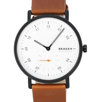 Reloj Skagen Kuppel con correa de cuero marrón y esfera blanca de cuarzo SKW6889 para hombre