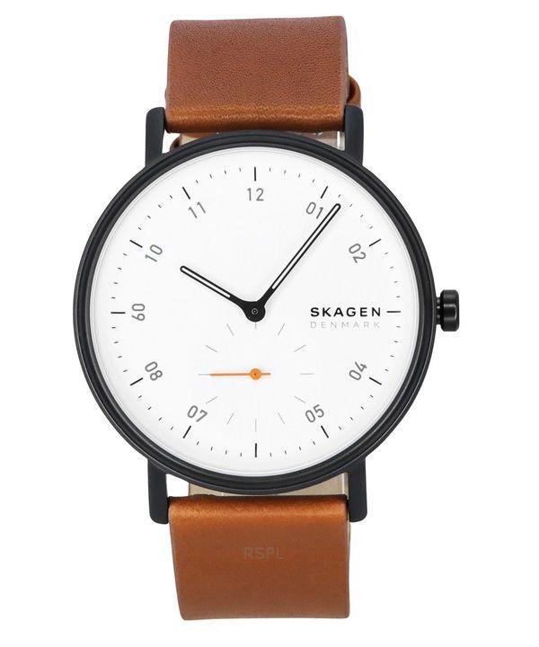 Reloj Skagen Kuppel con correa de cuero marrón y esfera blanca de cuarzo SKW6889 para hombre