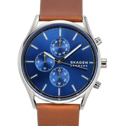 Reloj cronógrafo Skagen Holst con correa de piel y esfera azul de cuarzo SKW6916 para hombre