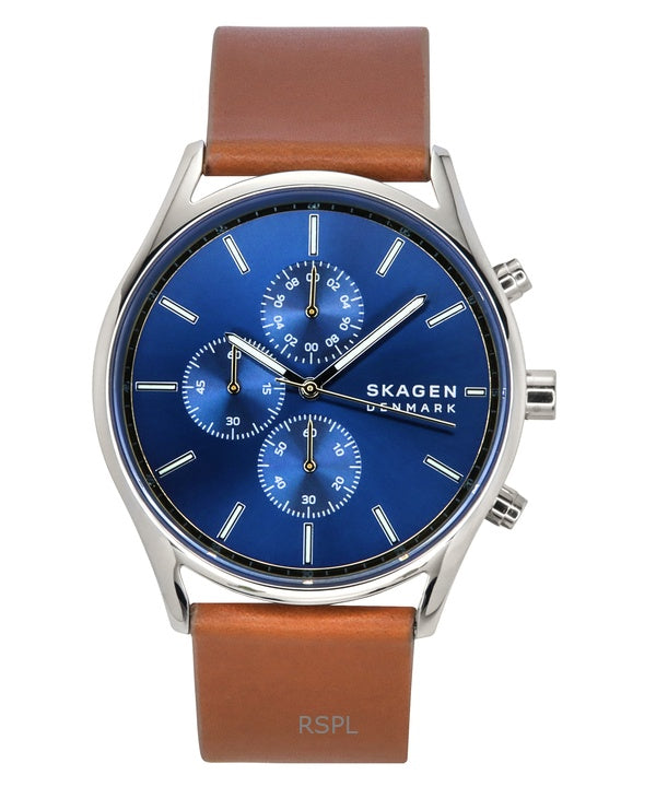 Reloj cronógrafo Skagen Holst con correa de piel y esfera azul de cuarzo SKW6916 para hombre