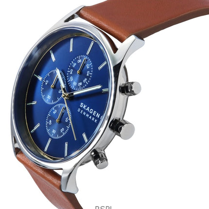 Reloj cronógrafo Skagen Holst con correa de piel y esfera azul de cuarzo SKW6916 para hombre