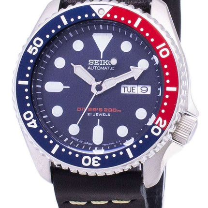 200M Japón de Seiko automático SKX009J1-LS14 Diver negro cuero correa Watch de Men