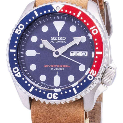 200M Japón de Seiko automático SKX009J1 LS18 Diver de cuero marrón correa Watch de Men