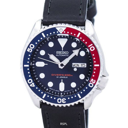 Reloj relación cuero negro SKX009J1-LS8 200M de los hombres de Seiko Automatic Diver