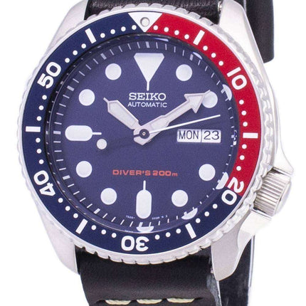 Reloj de Seiko automático SKX009K1-LS14 Diver 200M negro cuero correa hombre