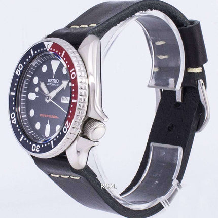 Reloj de Seiko automático SKX009K1-LS14 Diver 200M negro cuero correa hombre