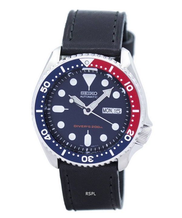 Reloj 200M relación cuero negro SKX009K1-LS8 de los hombres de Seiko Automatic Diver