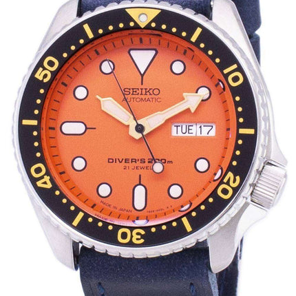 Reloj 200M cuero azul oscuro Varonil de correa de Seiko automático SKX011J1-LS13 Diver