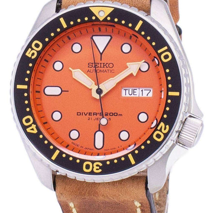 200M Japón de Automatic Seiko LS17 SKX011J1 Diver de cuero marrón correa Watch de Men