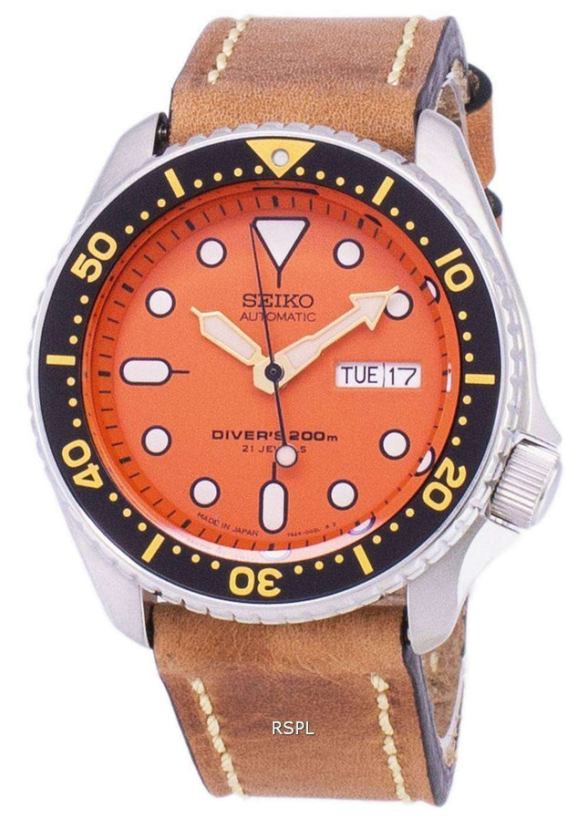 200M Japón de Automatic Seiko LS17 SKX011J1 Diver de cuero marrón correa Watch de Men