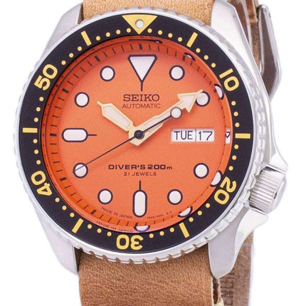 200M Japón de Seiko automático SKX011J1 LS18 Diver de cuero marrón correa Watch de Men