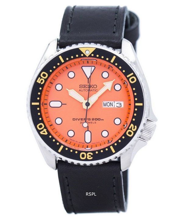 Reloj relación cuero negro SKX011J1-LS8 200M de los hombres de Seiko Automatic Diver