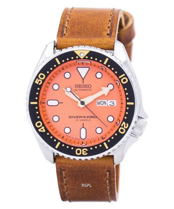 Seiko automático Diver's Ratio Brown Leather SKX011J1-LS9 200M reloj para hombre