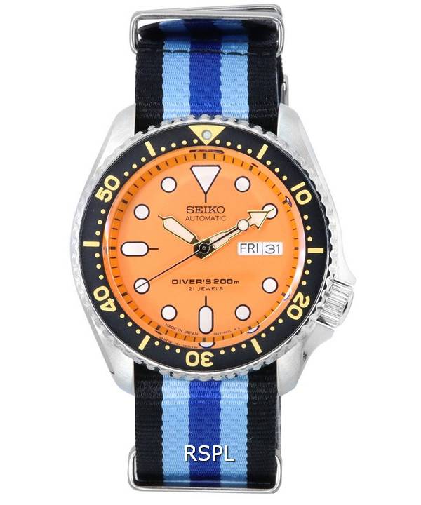 Reloj Seiko Orange Dial Automatic Diver's SKX011J1-var-NATO20 200M para hombre