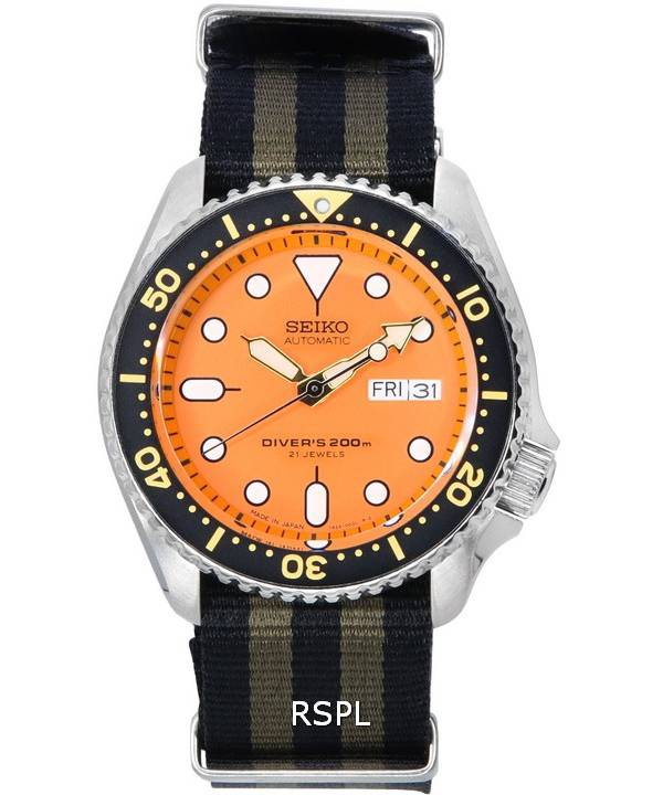 Reloj Seiko Orange Dial Automatic Diver's SKX011J1-var-NATO21 200M para hombre