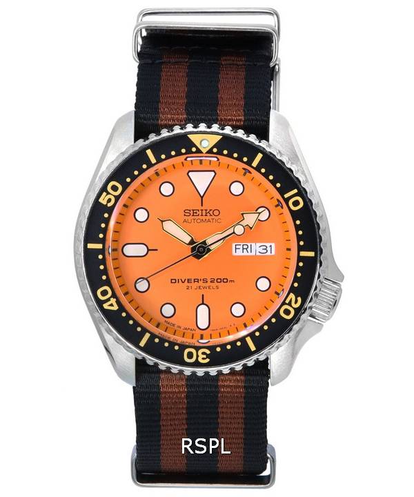 Reloj Seiko Orange Dial Automatic Diver's SKX011J1-var-NATO22 200M para hombre