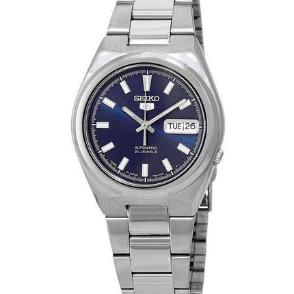 Reloj para hombre Seiko 5 Date-Day de acero inoxidable con esfera azul y 21 joyas automático SNKC51J1