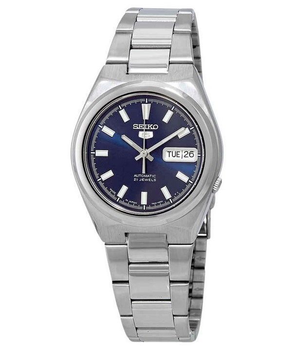 Reloj para hombre Seiko 5 Date-Day de acero inoxidable con esfera azul y 21 joyas automático SNKC51J1