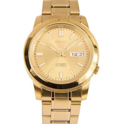 Reloj Seiko 5 dorado de acero inoxidable con esfera dorada y 21 joyas automático SNKK20K1 para hombre