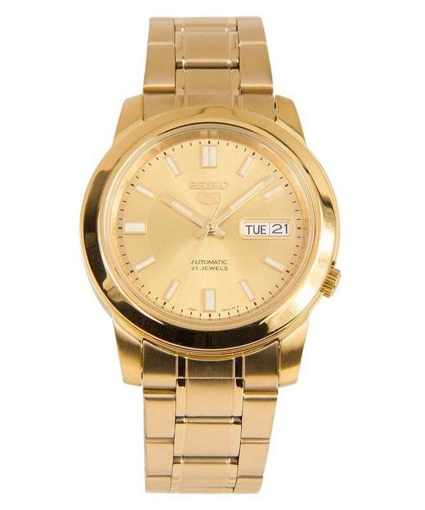 Reloj Seiko 5 dorado de acero inoxidable con esfera dorada y 21 joyas automático SNKK20K1 para hombre