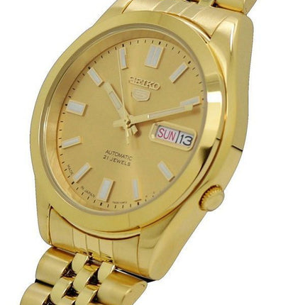 Reloj Seiko 5 dorado de acero inoxidable con esfera dorada y 21 joyas automático SNKK20K1 para hombre