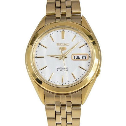 Reloj Seiko 5 de acero inoxidable en tono dorado, esfera blanca, 21 joyas, automático SNKL26K1 para hombre