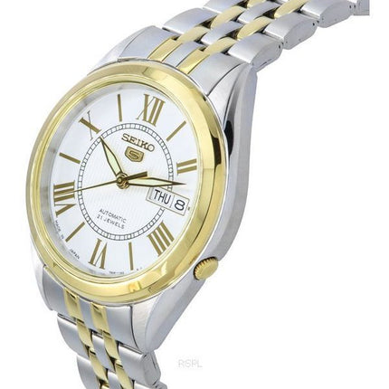 Reloj Seiko 5 de dos tonos de acero inoxidable con esfera plateada y 21 joyas automático SNKL36J1 para hombre