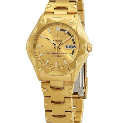 Reloj para hombre Seiko 5 Sports en tono dorado, acero inoxidable, esfera dorada, 23 joyas, automático SNZ450J1 100M