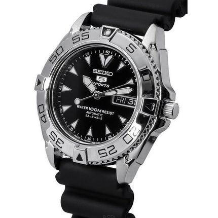 Seiko 5 Sports correa de caucho esfera negra automático SNZB33J2 100M Watch de Men es