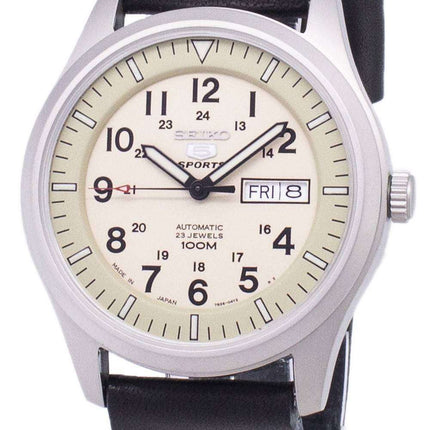 Seiko 5 Sports SNZG07J1 LS13 militares Japón hecho reloj de hombres de la correa de cuero negro